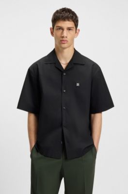 Oversized-fit shirt in paper-touch cotton, Black