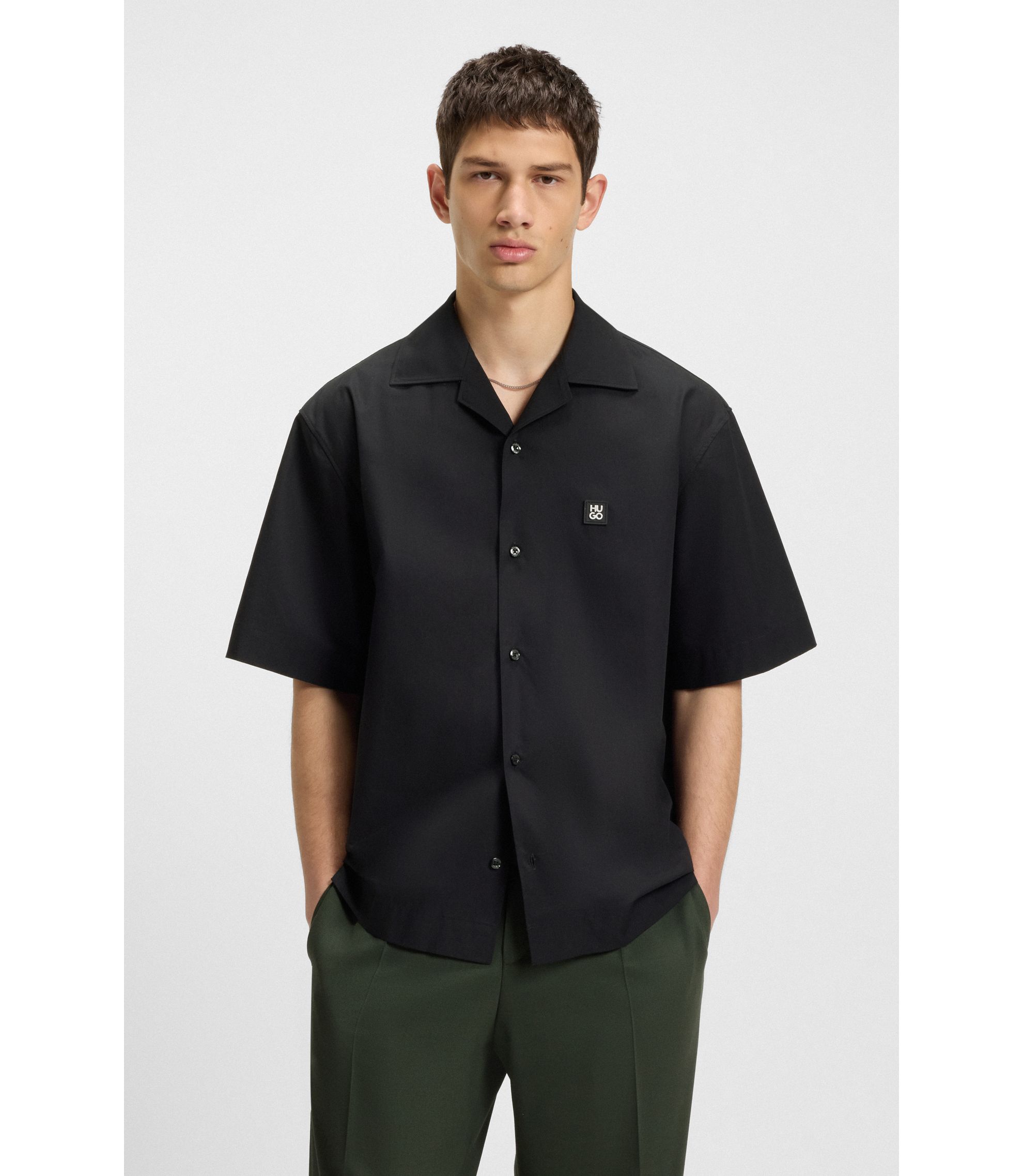 HUGO - Oversized-fit shirt in paper-touch cotton - Black