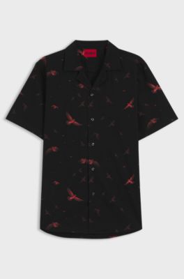 Relaxed-fit shirt in printed cotton poplin, Black Patterned