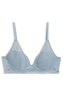Soutien-gorge &agrave; d&eacute;collet&eacute; plongeant en microfibre avec dentelle motif pivoine, bleu clair