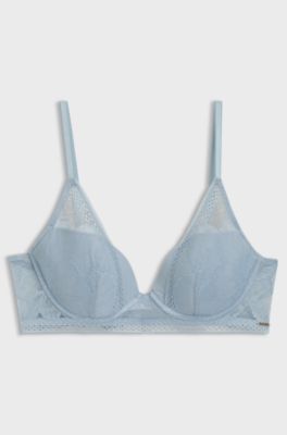 Plunge bra in microfibre with peony lace, Light Blue