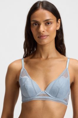 Plunge bra in microfibre with peony lace, Light Blue