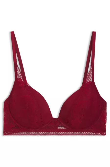 Plunge bra in microfibre with peony lace