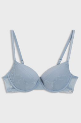 Push-up bra in microfibre with peony lace, Light Blue