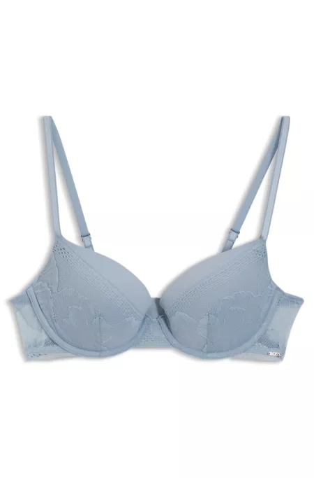 Push-up bra in microfibre with peony lace