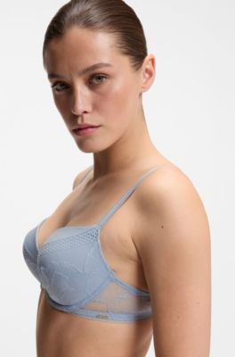 Push-up bra in microfibre with peony lace, Light Blue