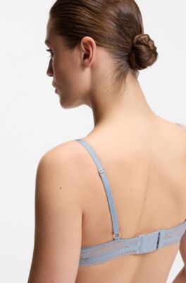 Push-up bra in microfibre with peony lace, Light Blue
