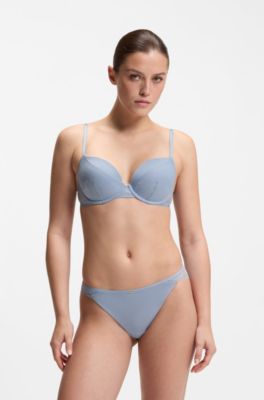 Push-up bra in microfibre with peony lace, Light Blue