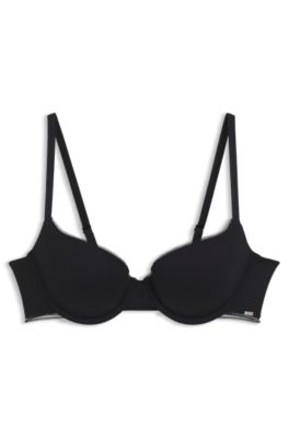 Underwire bra in microfibre with lace inserts, Black