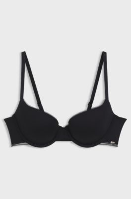 Sujetador con aros en microfibra con apliques de encaje, Negro