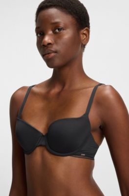 Sujetador con aros en microfibra con apliques de encaje, Negro