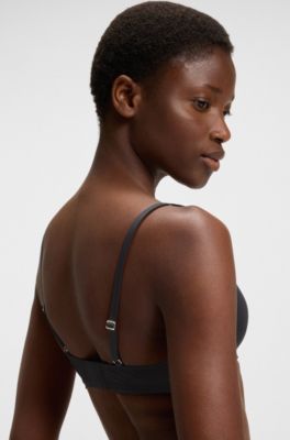 Sujetador con aros en microfibra con apliques de encaje, Negro