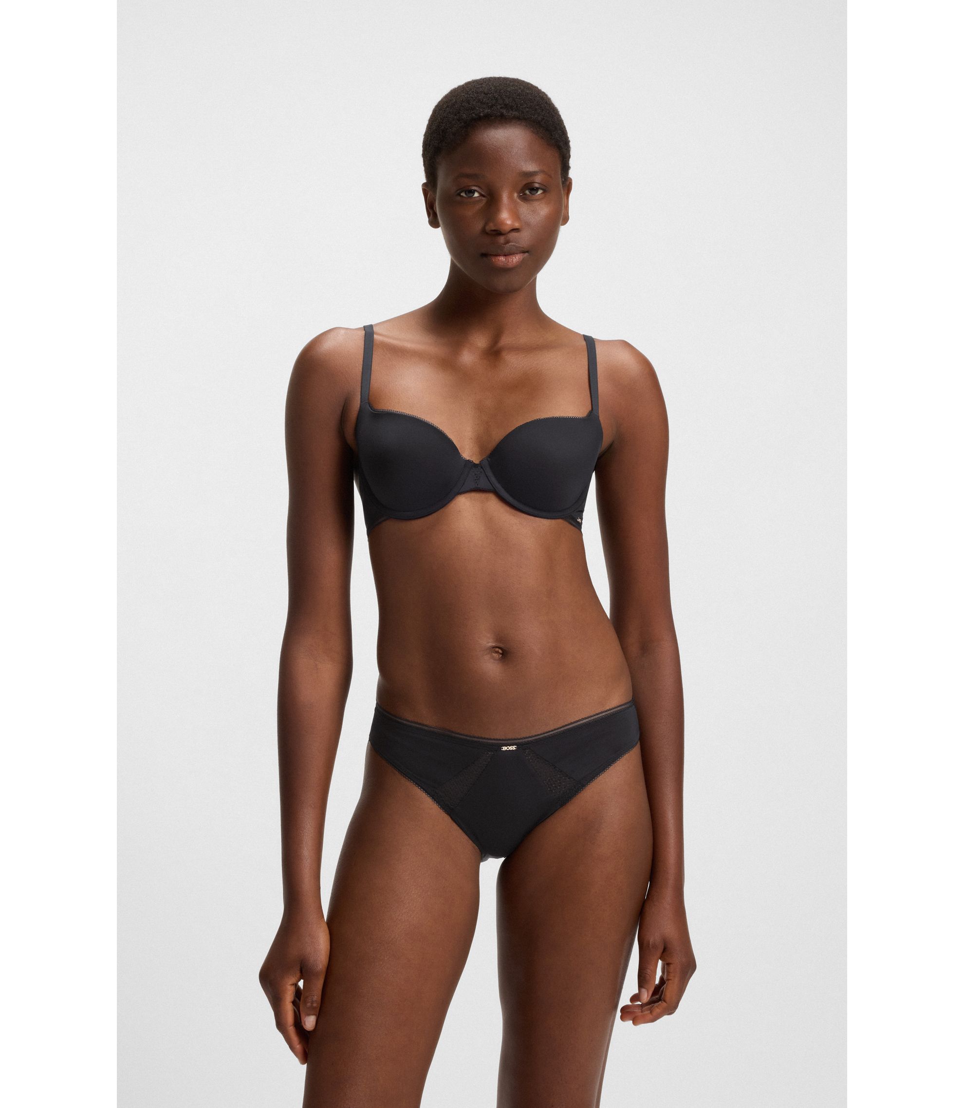 BOSS - Underwire bra in microfibre with lace inserts - Black