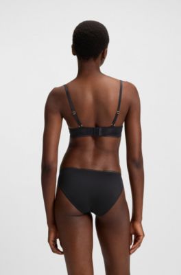 Sujetador con aros en microfibra con apliques de encaje, Negro