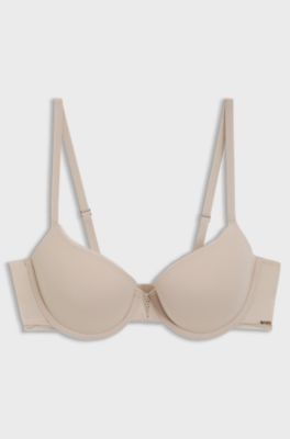 Underwire bra in microfibre with lace inserts, Light Beige