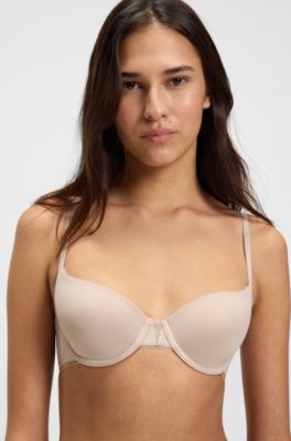 Underwire bra in microfibre with lace inserts, Light Beige