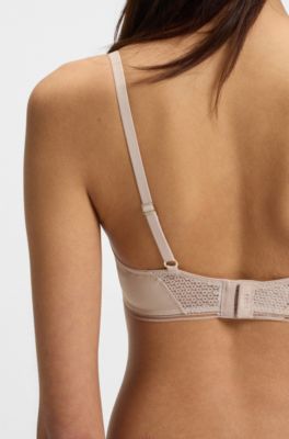 Underwire bra in microfibre with lace inserts, Light Beige