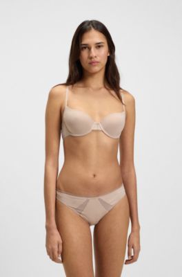 Underwire bra in microfibre with lace inserts, Light Beige