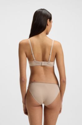 Underwire bra in microfibre with lace inserts, Light Beige