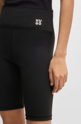 Stretch-jersey bike shorts with stacked logo, Black