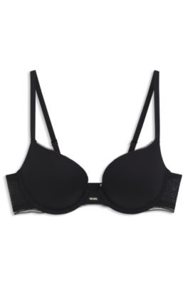 Push-up bra in microfibre with lace inserts, Black