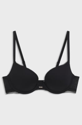 Push-up bra in microfibre with lace inserts, Black