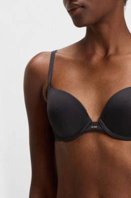 Push-up bra in microfibre with lace inserts, Black