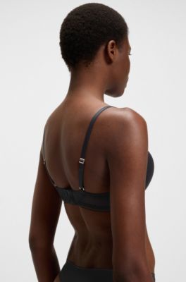 Push-up bra in microfibre with lace inserts, Black