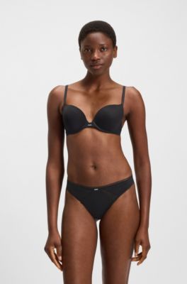 Reggiseno push up in microfibra con inserti in pizzo, Nero