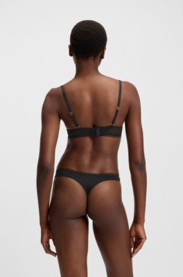 Soutien-gorge push-up en microfibre &agrave; empi&egrave;cements en dentelle, Noir
