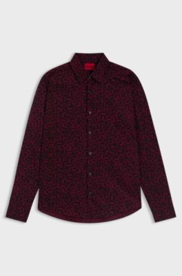 Camisa slim fit en popel&iacute;n de algod&oacute;n estampado, Rojo estampado