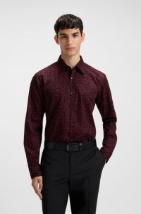 Slim-fit overhemd van katoenen popeline met print, Rood met dessin