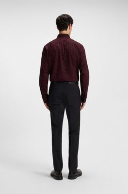 Slim-fit shirt in printed cotton poplin, Red Patterned