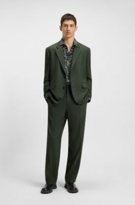 Relaxed-fit shirt in abstract-print poplin, Green Patterned