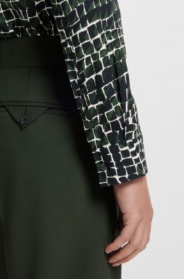 Relaxed-fit shirt in abstract-print poplin, Green Patterned