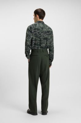 Relaxed-fit shirt in abstract-print poplin, Green Patterned