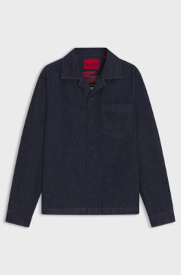 Oversized-fit overshirt in Japanese rigid denim, Dark Blue