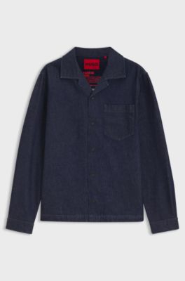 Oversized-fit overshirt in Japanese rigid denim, Dark Blue