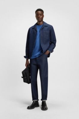 Oversized-fit overshirt in Japanese rigid denim, Dark Blue
