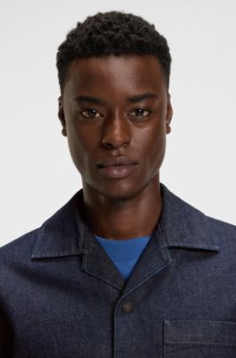 Oversized-fit overshirt in Japanese rigid denim, Dark Blue