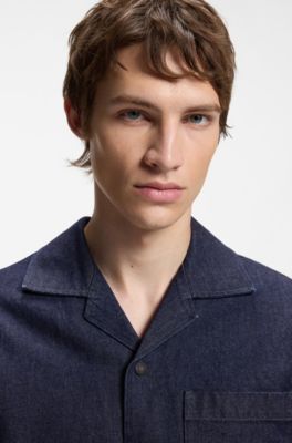 Oversized-fit overshirt in Japanese rigid denim, Dark Blue