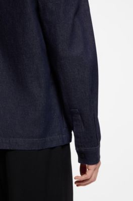 Oversized-fit overshirt in Japanese rigid denim, Dark Blue