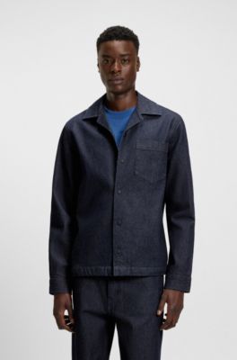 Oversized fit overshirt i japansk denim utan stretch, M&ouml;rkbl&aring;