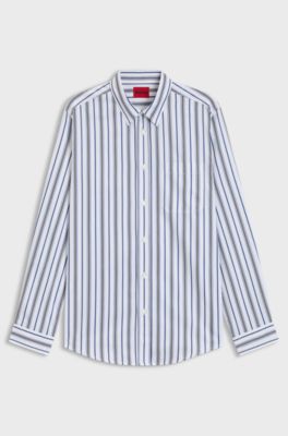 Oversized-fit shirt in striped cotton poplin, Blue stripes