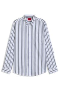 Oversized-fit shirt in striped cotton poplin, Blue Patterned