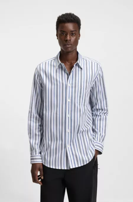 Oversized-fit shirt in striped cotton poplin