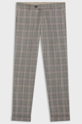 Tapered-fit trousers in checked virgin wool and silk, Brown Patterned