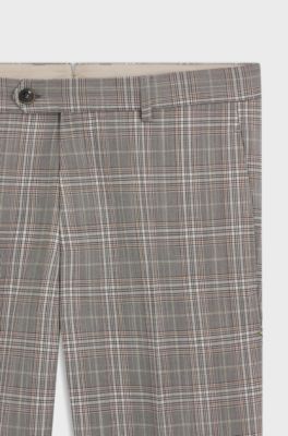 Tapered-fit trousers in checked virgin wool and silk, Brown Patterned