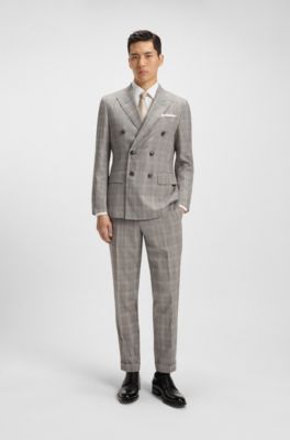 Tapered-fit trousers in checked virgin wool and silk, Brown Patterned