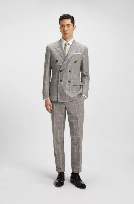 Tapered-fit trousers in checked virgin wool and silk